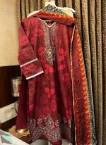 Cotton Red Traditional Wear Printed Readymade Pakistani Suit